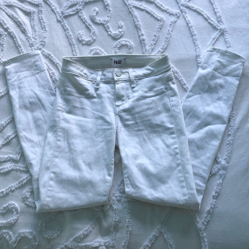 Paige white classic mid rise stretchy skinny jeans